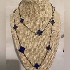 Blue Clover Alhambra Style 15-station on silver chain necklace 36” L